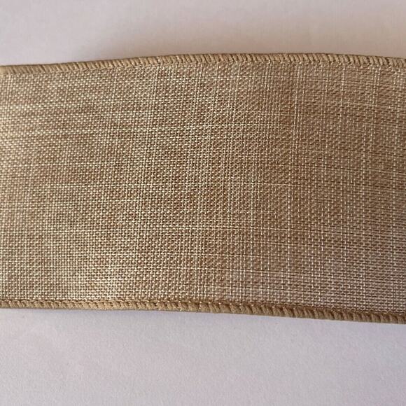 Celebrate It Wired Ribbon Christmas Wreath Tan Faux Linen Jumbo 2.5 in × 75 ft - Picture 4 of 6